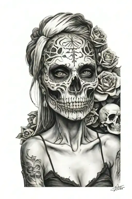 Skull And Woman Face