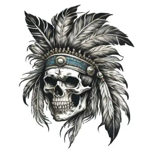 Skull Wearing Traditional Indian Feathers