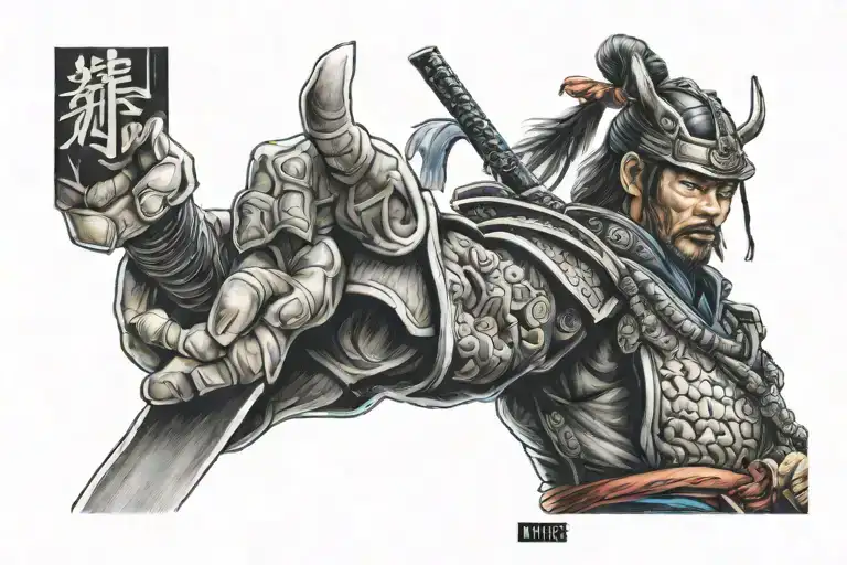 Samurai With His Hands Together As A Sign Of Respect After Defeating His Opponents