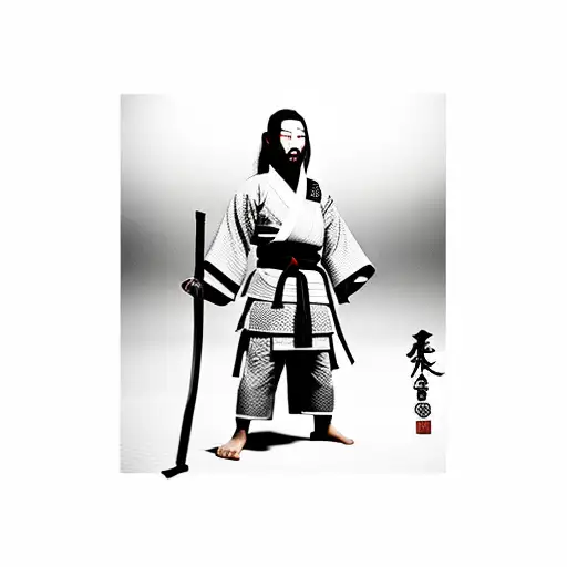 Lone Japanese Samurai Wearing A Jii Jitsu Gi At A Samurai Temple