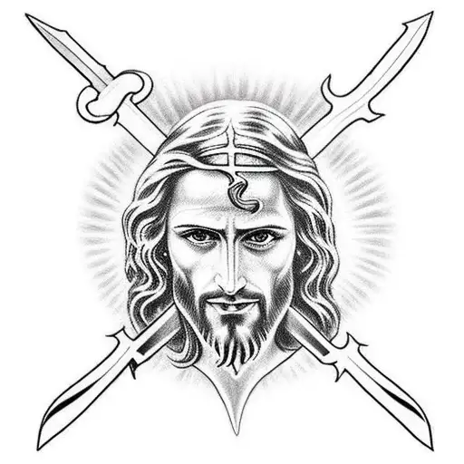 Jesus With Sword Holding Devils Head