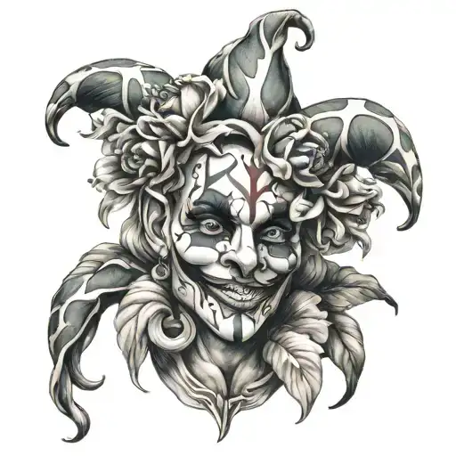 Floral Jester Holding A Mask