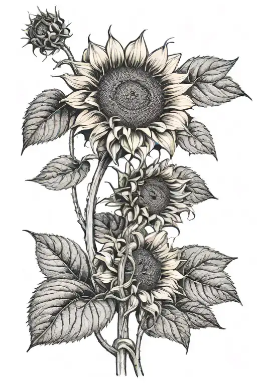 Realistic Single Sunflower With Stem Curving Around Spelling