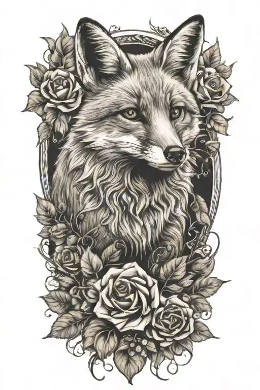 Fox Looking With Sunflowers And Roses
