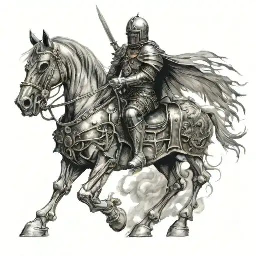 Armored Skeleton Knight Riding An Armored Horse Galloping