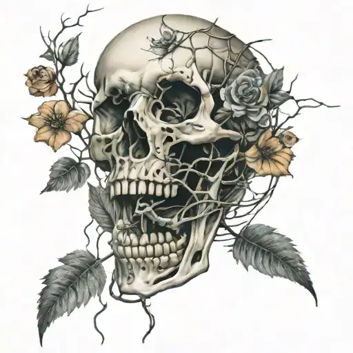 Bones Skeleton Veins Cobwebs Flowers Death