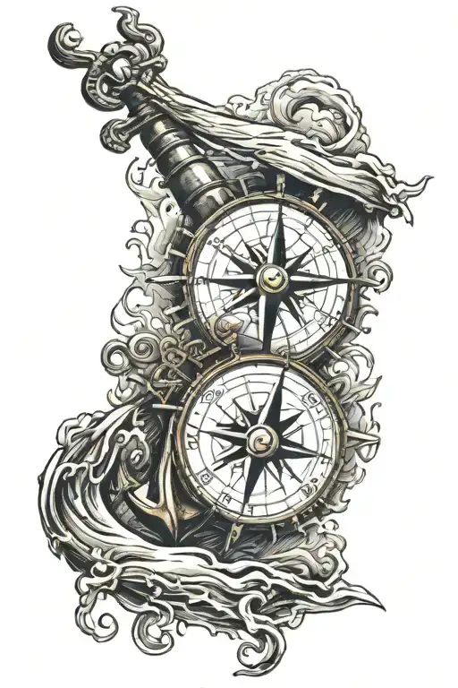 Stormy Sea With Anchor And Compass