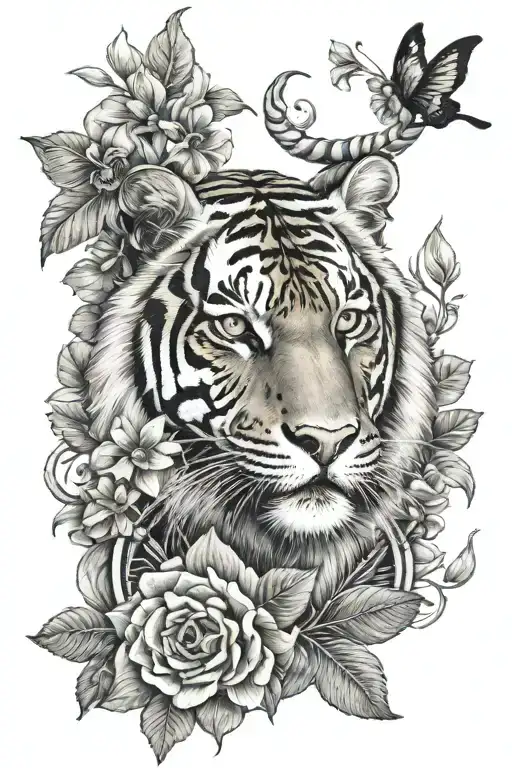 Tiger Egyptian Cross With Flowers