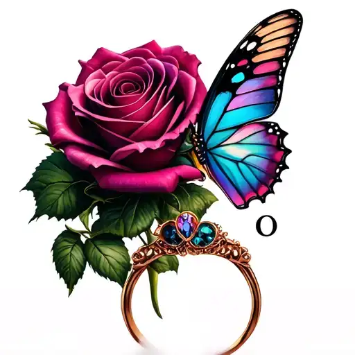 Rose On A Ring With A Semicolon Butterfly
