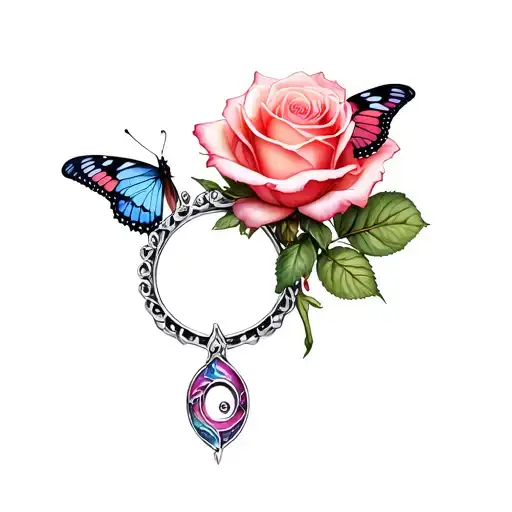 Rose On A Ring With A Semicolon Butterfly