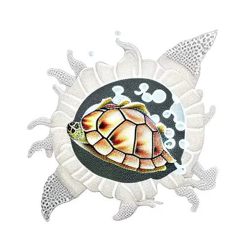 Sea Turtle On A Sunflower