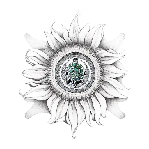 Sea Turtle On A Sunflower