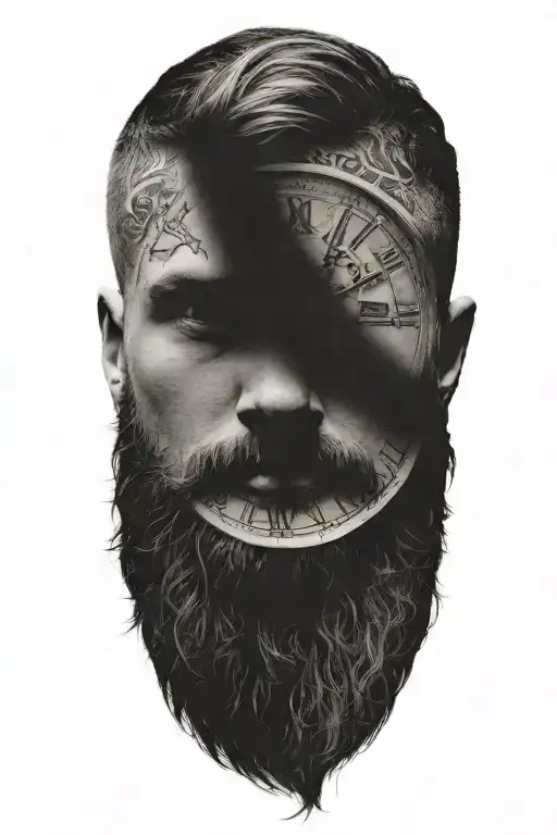 Roman Numeral Clock And Bearded Man