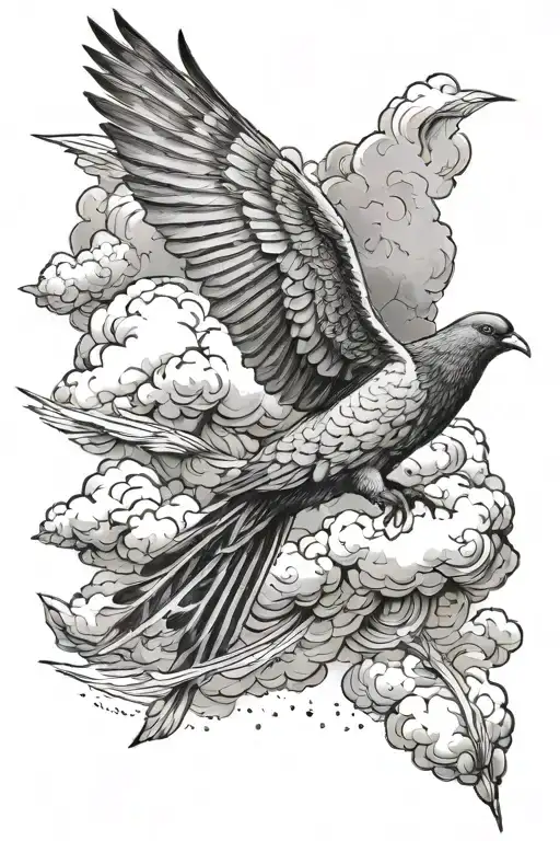 Cloud Background With Pigeon Flying