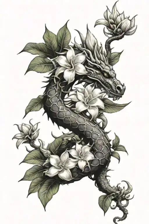 Dragonfruit Vine Wrapped Around Flowering Plumeria Tree And Dragon Head At The Top
