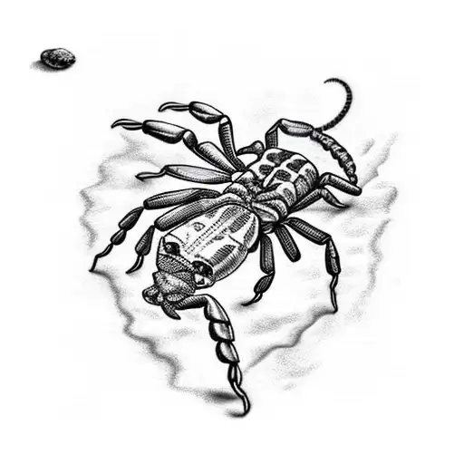 A Realistic Scorpion Crawling Out Of A Pitfall Filled With Money