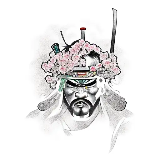 Full Body Samurai With Cherry Blossoms