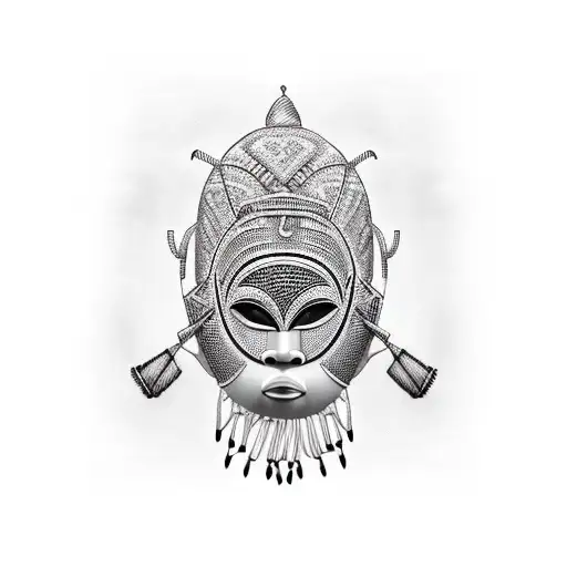 African Traditional Mask Hyperrealism Black And White