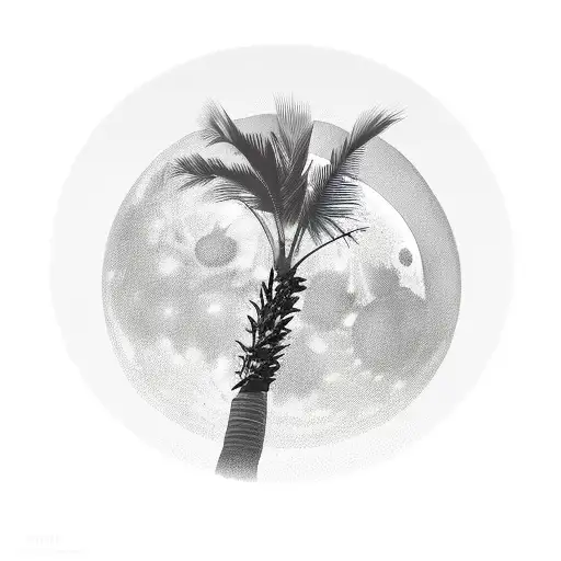 Palm Tree Under Moon