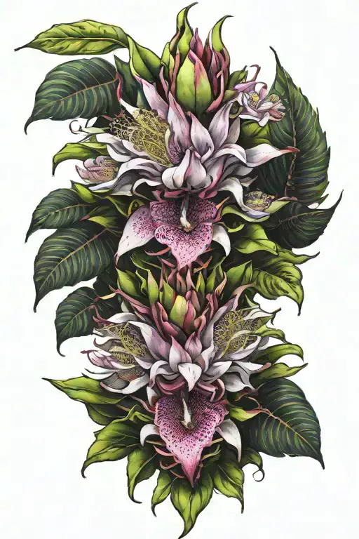 Dragonfruit Plant Growing With Plumeria Flowers And Dragon Head At Top