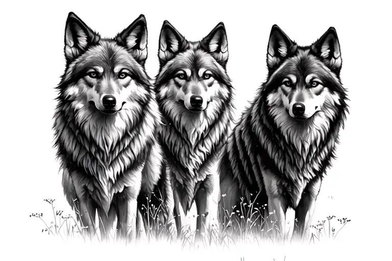 Black And White Tattoo Coyote In A Field Of Wolves