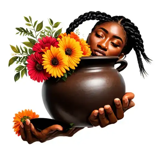 Knot Less Braids On African Holding A Pot Pouring Flowers