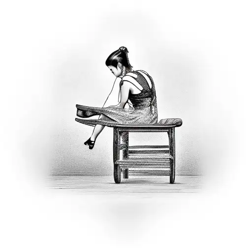 Country Woman Sitting On A Wooden Chair Seen From Her Back