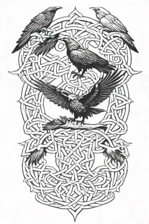Celtic Knot Ingraved In Yggdrasil With 2 Ravens