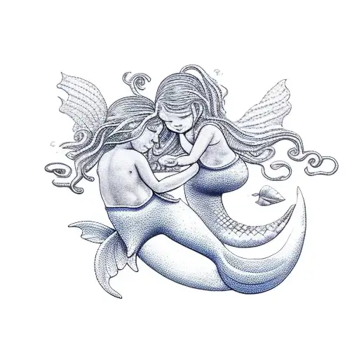 Whimsical Scene Of Kids Playing With A Mermaid At The Beach