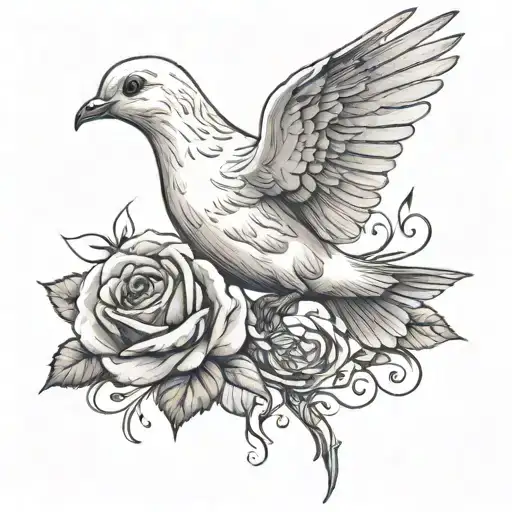 Dove Flying With A Rose