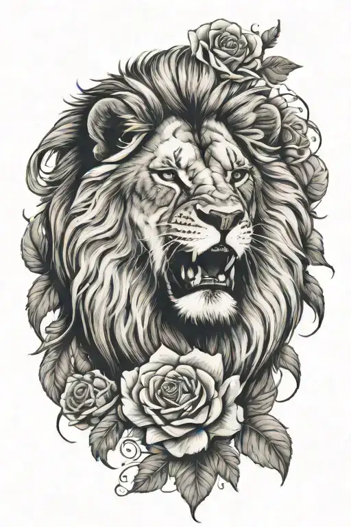 Lion With Rose Intertwined