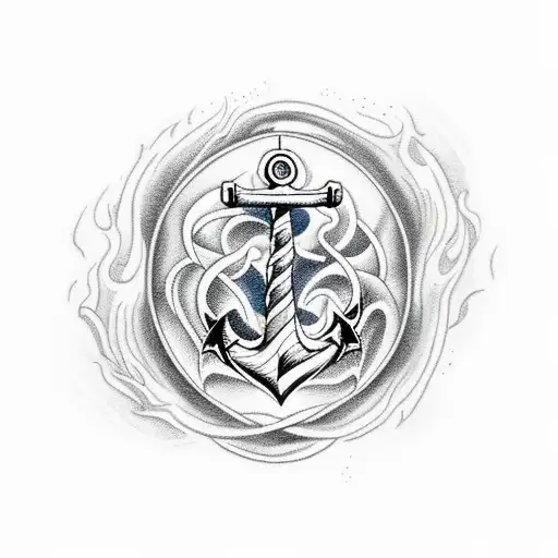 An Anchor Entwined With Flames And Waves