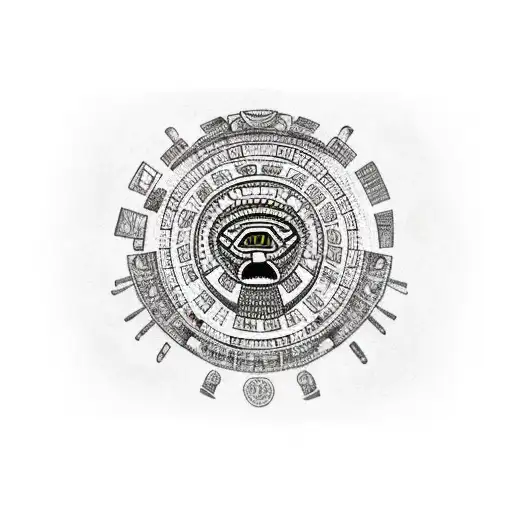 Aztec Calendar With A Family Of Eagles Flying Around It