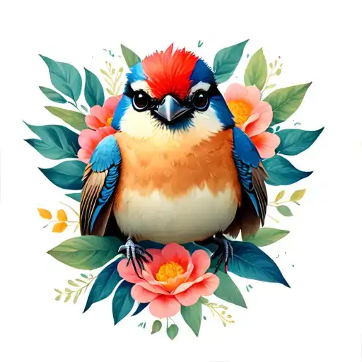 Including English Letter With Desing S And M On A Cute Bird