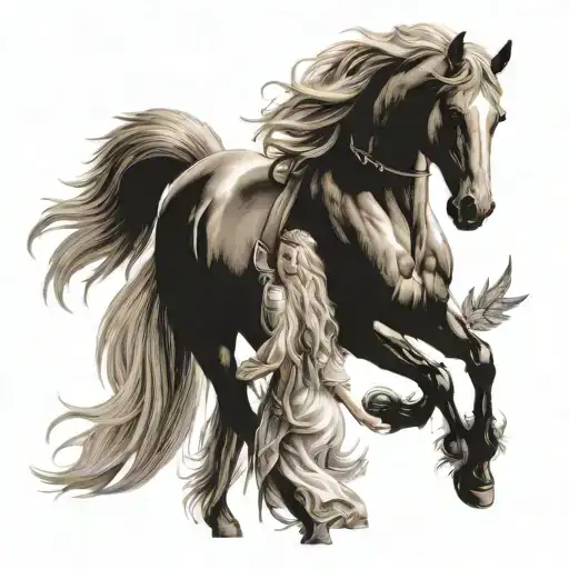 Horse Angel Wings Girl With Long Blonde Hair