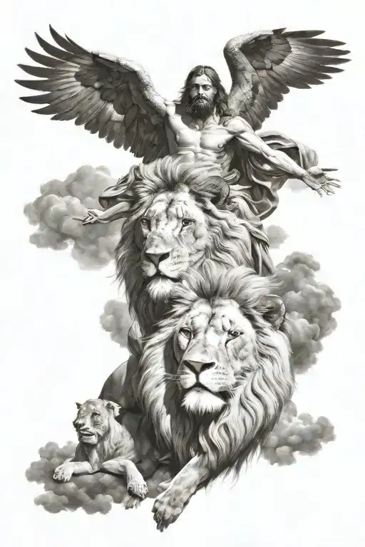 Lion And Jesus Arriving At Sky