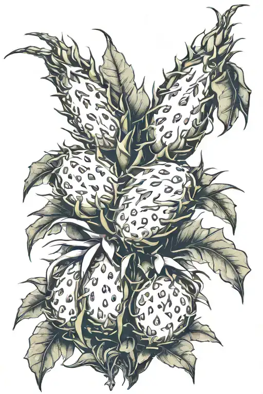 Dragonfruit Growing On Vine With Dragon Head