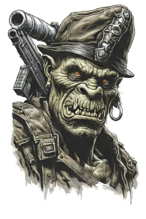 Orc In A Soldier's Uniform With A Gun