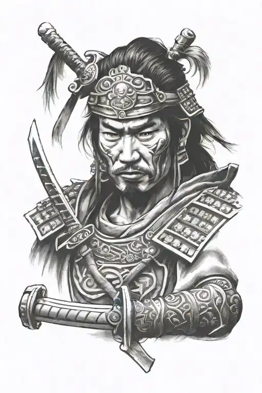 Samurai Warrior Face With Sword Through It