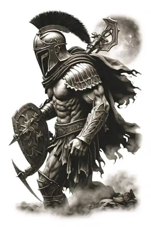 Wounded Spartan Warrior Walking To Heaven