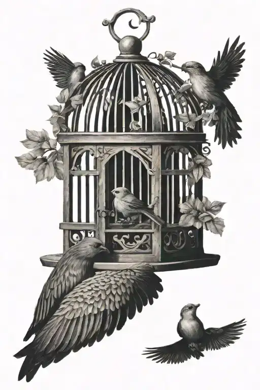 Bird In Birdcage With An Open Door
