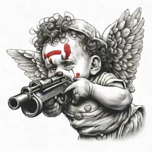 Clown Baby Angel Holding Gun