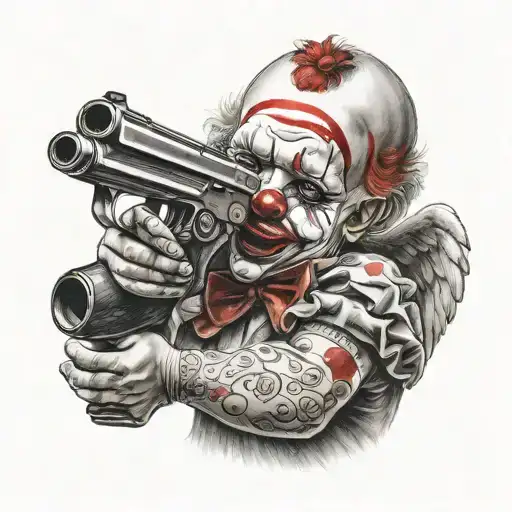 Clown Baby Angel Holding Gun