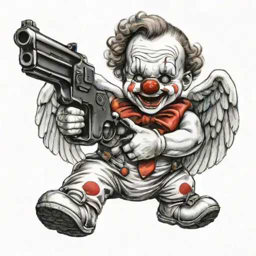 Clown Baby Angel Holding Gun