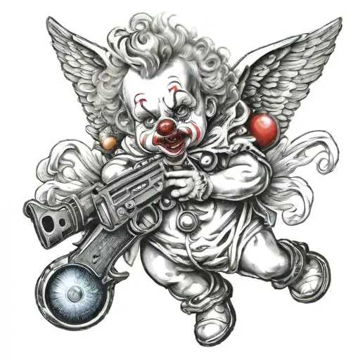 Clown Baby Angel Holding Gun