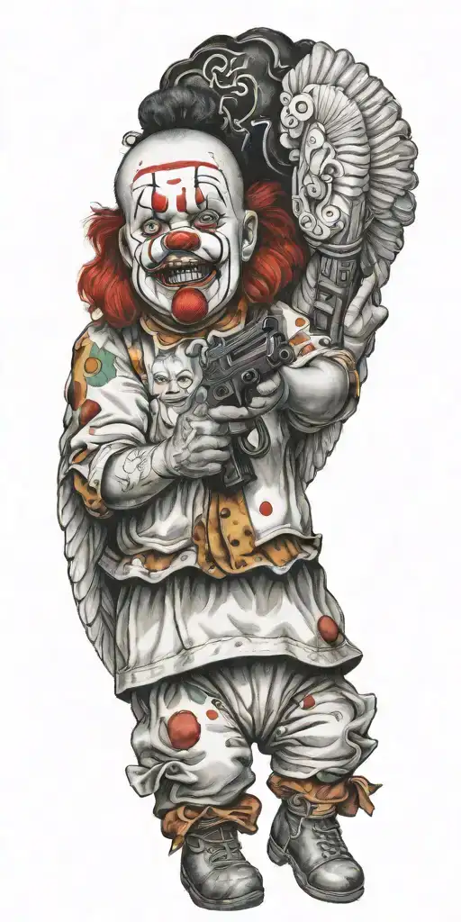 Clown Baby Angel Holding Gun