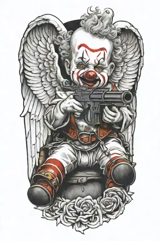 Clown Baby Angel Holding Gun