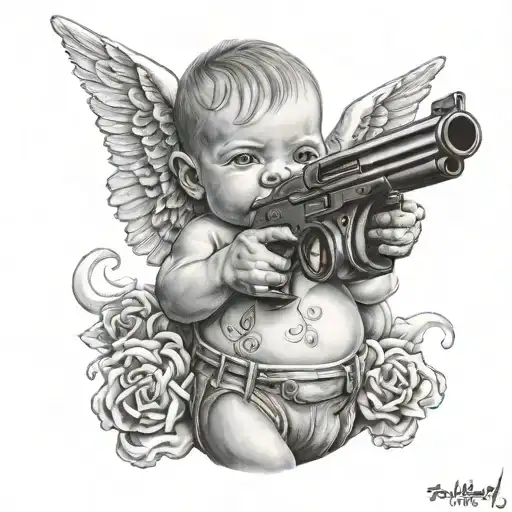 Gangster Tattooed Baby Angel Hoding Gun