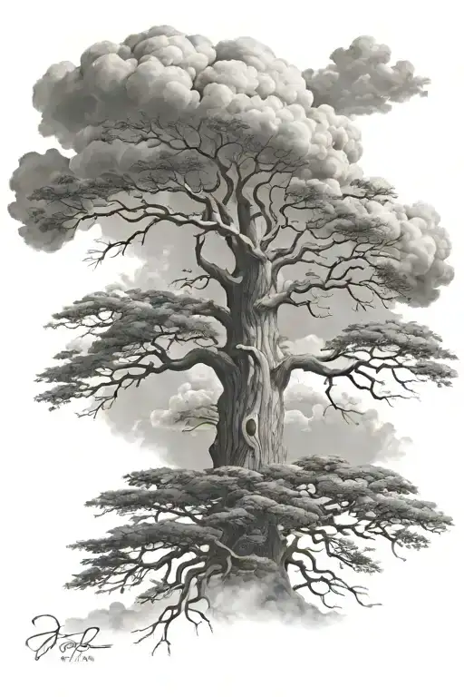 Big Tall Tree With Clouds Behind