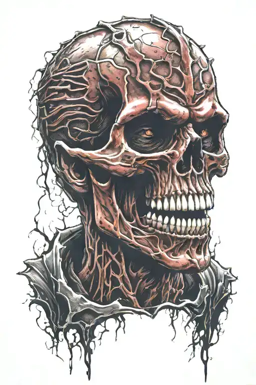 A Red Skull Horror Style With Fangs